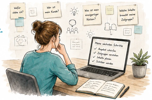 Unternehmerin bei der strukturierten Planung ihres Marketings